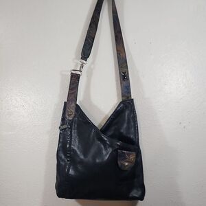 Solace Black Leather Shoulder Bag With Contrasting Colorful Details